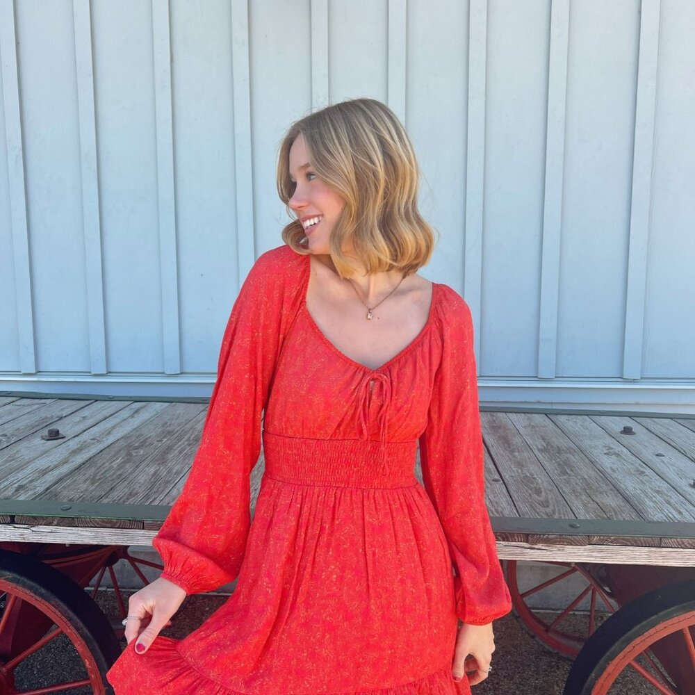 Ruffle Mini Dress with Puff Sleeves